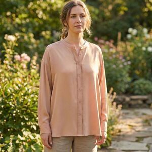 VINCE silk button up shirt blouse pink pintuck L basic minimalist basic career